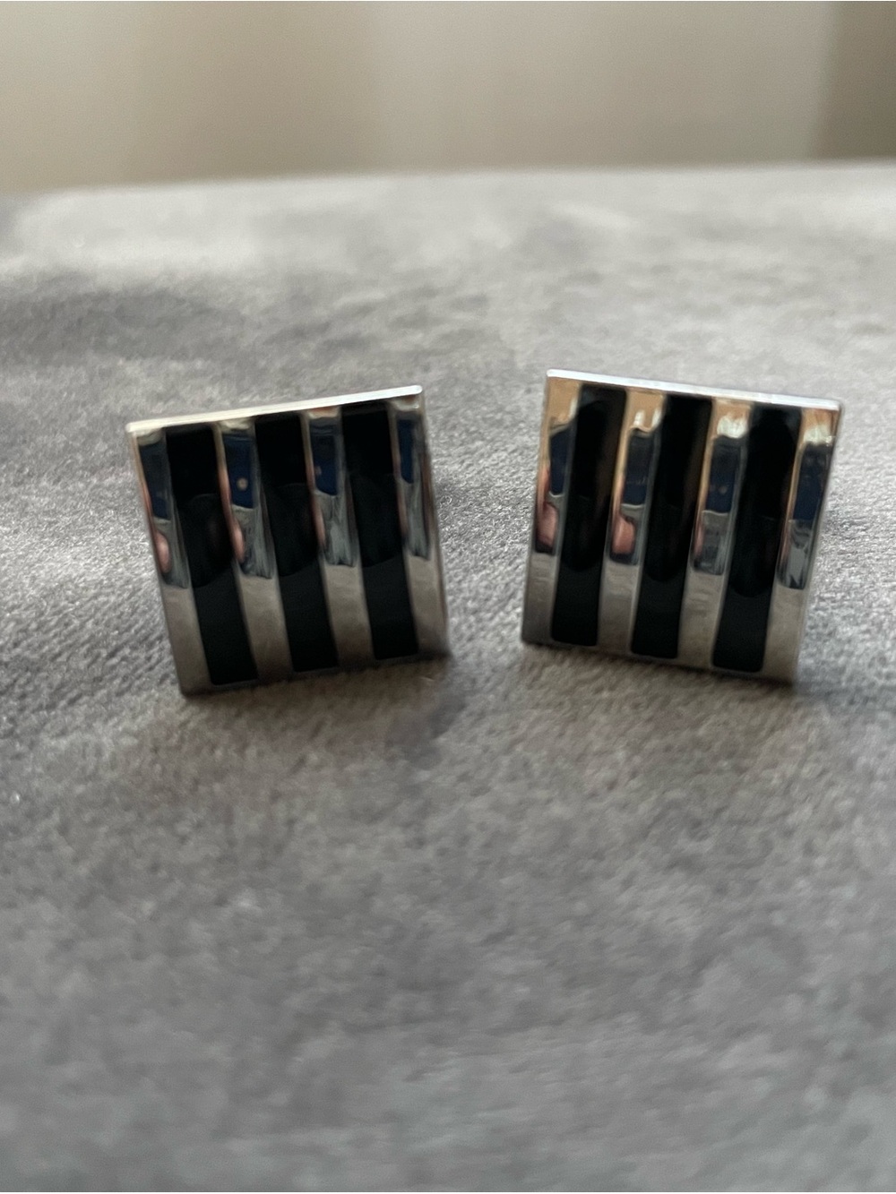 Classic Black and Silver Striped Men’s Cufflinks